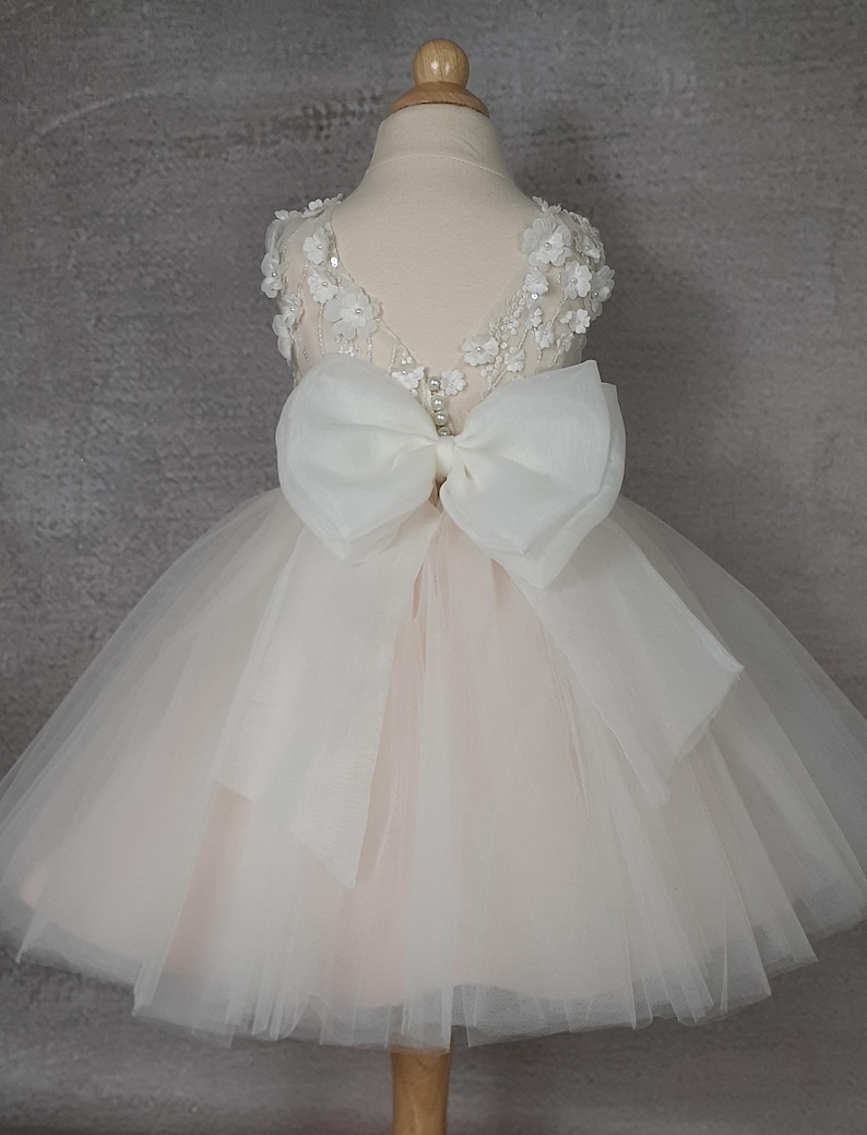Tulle flower girl dress, Baby dress, Lace 3d dress, Birthday dress, Communion dress, Wedding. image 2