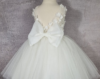 Sparkly   flower girl dress with bow, Baby dress, Lace3D dress, Baby  dress, Wedding dress