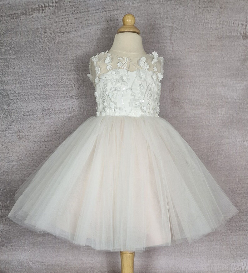 Tulle flower girl dress, Baby dress, Lace 3d dress, Birthday dress, Communion dress, Wedding. image 6