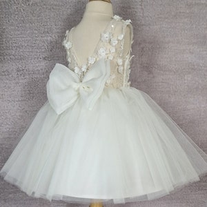 Flower girl dress, Tulle  dress with bow, Ivory or white dress, Baby dress, Wedding dress.
