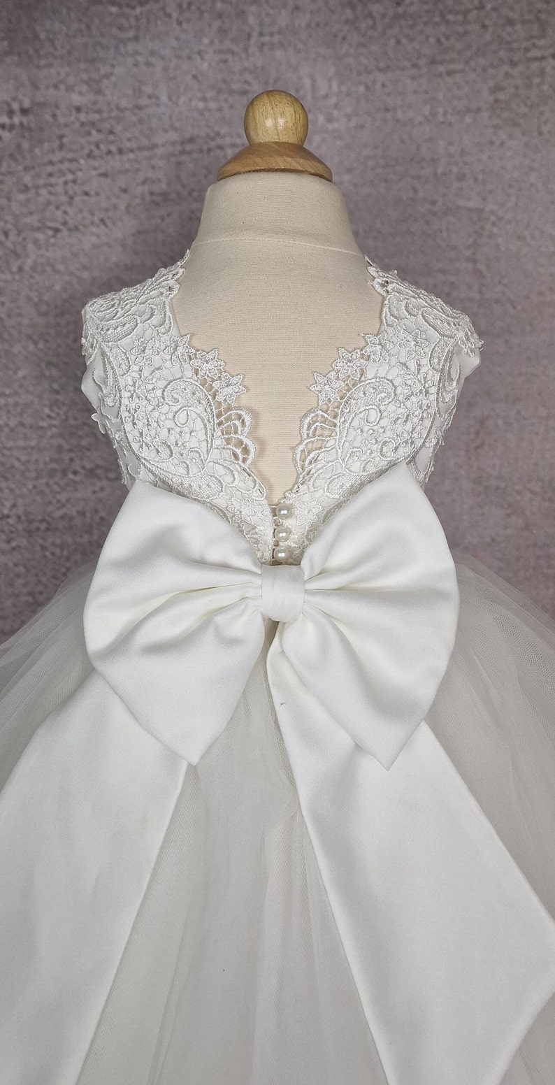 Flower girl dress. Tulle flower girl dress with bow. Ivory or white baby dress. Wedding dress. image 3