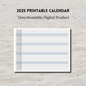Printable 2025 Calendar, Landscape, A4, A5 and Letter Size, PDF