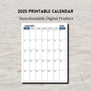 Printable 2025 Calendar, Sunday Start, Portrait, A4 , A5 and Letter Size, PDF