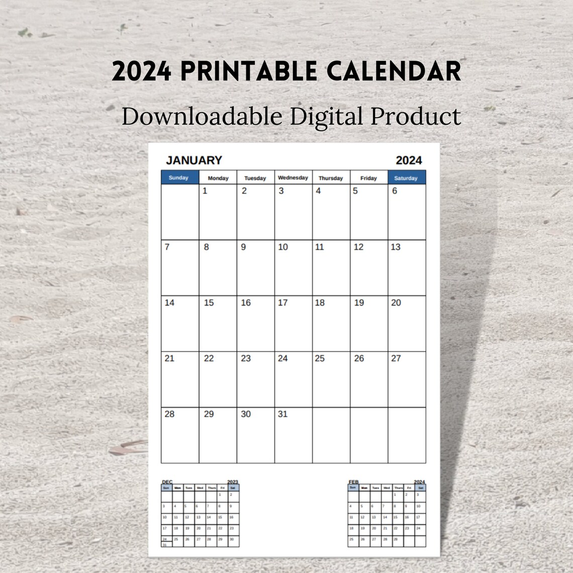 Printable 2024 Calendar Sunday Start Portrait Box Style A4 - Etsy