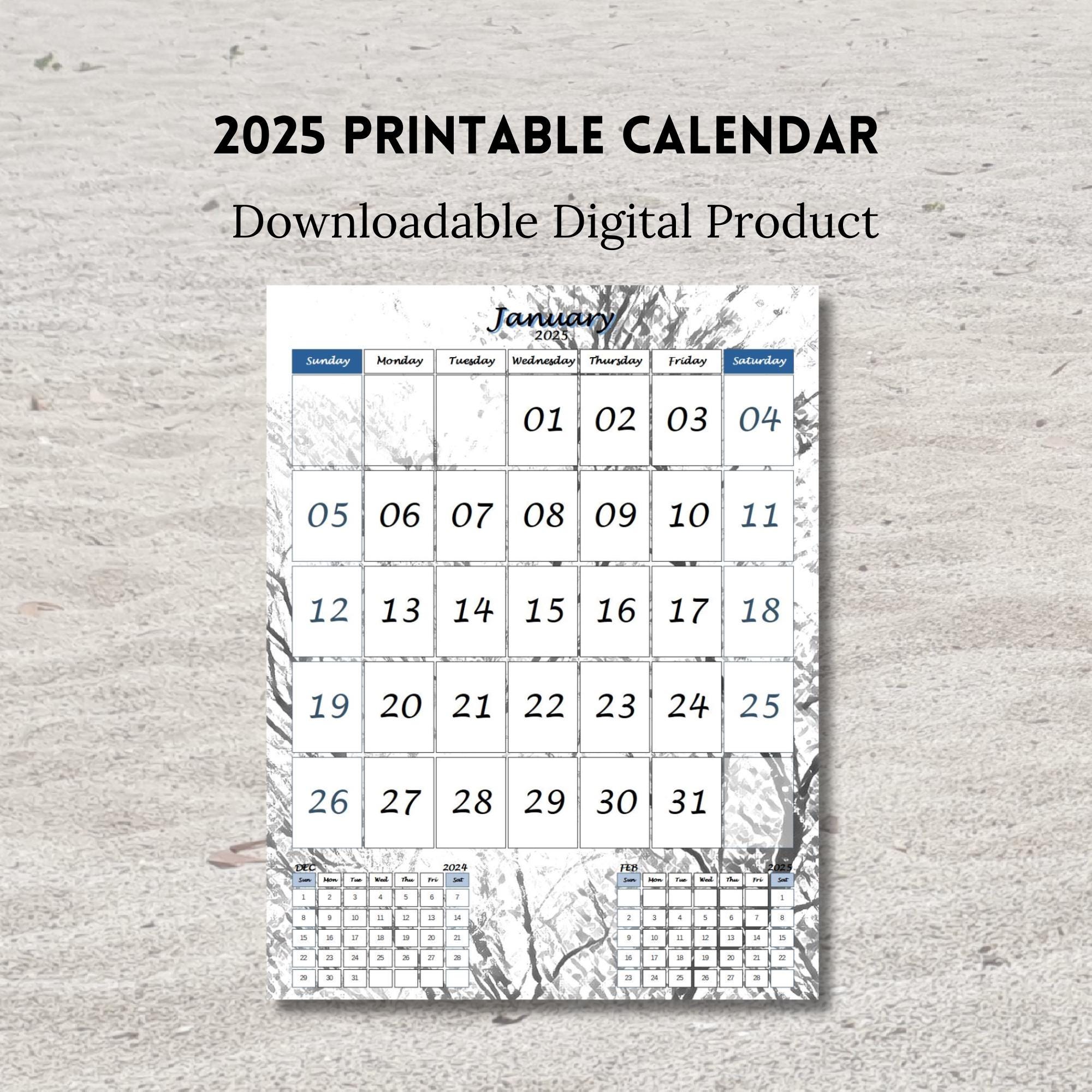 Printable 2025 Calendar, Sunday Start, Portrait, With Previous and Next Month, A4, A5 and Letter Size, PDF - Etsy printable-2025-calendar-sunday-start-portrait-with-previous-and-next-month-a4-a5-and-letter-size-pdf-etsy