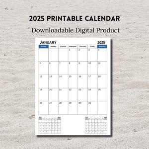 Printable 2025 Calendar, Sunday Start, Portrait, with Previous and Next Month, A4, A5 and Letter Size, PDF