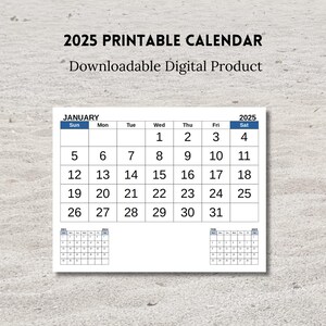 Printable 2025 Calendar, Sunday Start, Landscape, with Previous and Next Month, A4, A5 and Letter Size, PDF