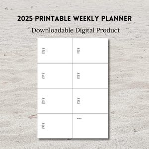 Afdrukbare weekplanner voor 2025, start op maandag, staand, vakvakken, blanco, gelinieerd en gestippeld, A5, A4- en Letter-formaat, pdf