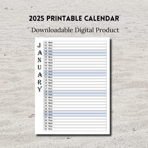 Printable 2025 Calendar, Portrait, A4, A5 and Letter Size, PDF