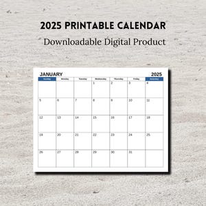 Printable 2025 Calendar, Sunday Start, Landscape, A4, A5 and Letter Size, PDF