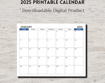 Printable 2025 Calendar, Sunday Start, Landscape, A4 , A5 and Letter ...