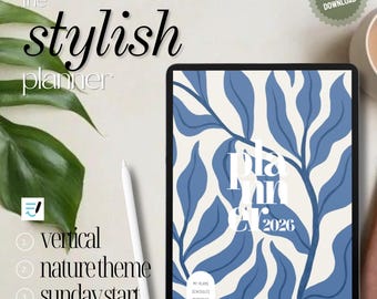 Agenda numérique 2026 pour Goodnotes, Notability, iPad et Samsung Tab | Agenda esthétique | Vertical moderne minimaliste | Daté