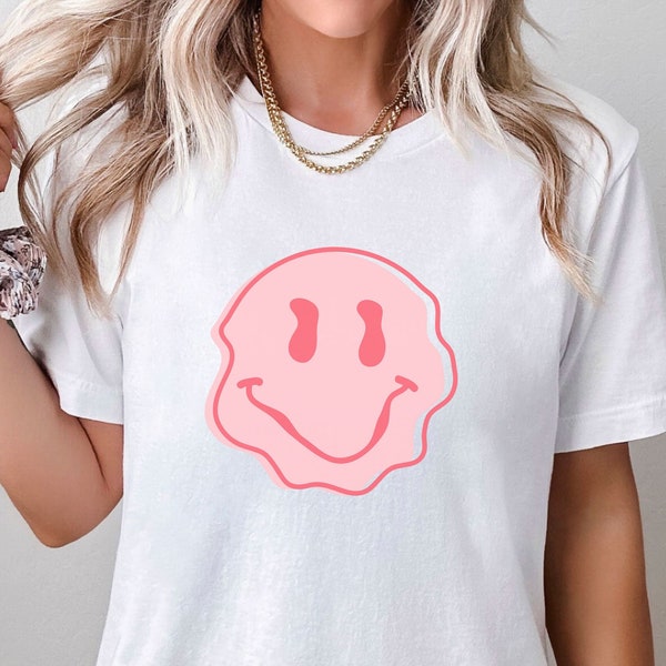 Smeltende Smiley SVG PNG, Roze druipende Smiley, Drippy Smiley Face Shirt, Digitale Download, Retro Happy Face Svg