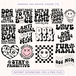 Hond moeder svg, hond mama svg bundel, retro hond moeder tshirt, Groovy Dog moeder shirt svg, hond citaten svg, hond golvende svg, png-bestand knippen voor cricut