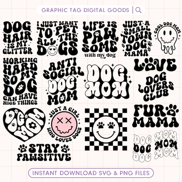 Dog mom svg, Dog mama svg bundle, Retro Dog mom tshirt, Groovy Dog mom shirt svg, Dog quotes svg, Dog wavy svg, Png cut file for cricut