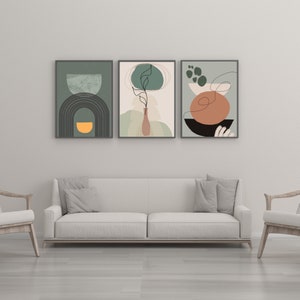 Mid Century Art Prints Set of 3, Neutral Modern Wall Art Decor, Digital Download, Boho Style Art Prints, Earth, Black Rainbow Printables