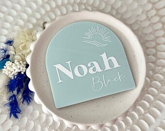 Baby Name Plaque - Baby Announcement Arch Acrylic - Personalised 10x10cm