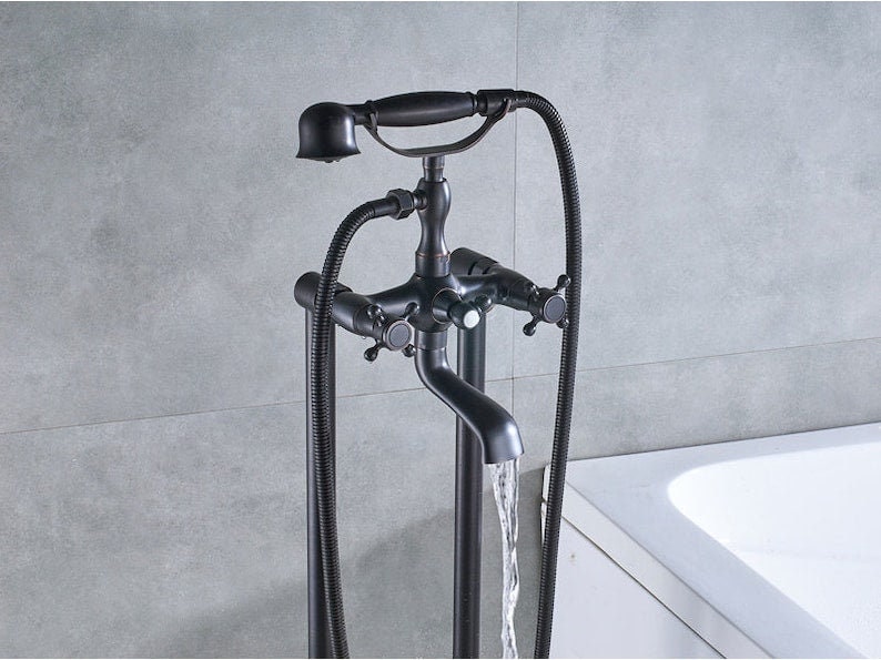 Freestanding Bathtub Faucet Dual Handles Bathroom Floor Mount Bathtub