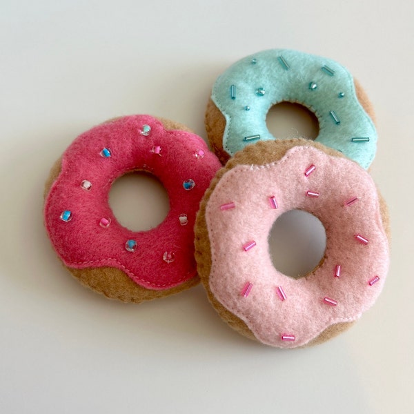 Beaded Felt Play Doughnuts | Pretend Doughnuts | Play Donuts | Play Kitchen Food | Bakery Set