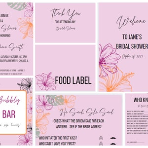 Bridal Shower Bundles - Tropical Flower Theme Templates