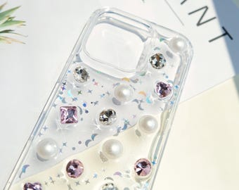 Resin Pearl Phone Case: 3D Glitter Crystal Bling 3D Phone Case for iPhone 17 16 15 14 13 12 11 Pro Max Plus Air, Samsung Galaxy S26 S25 S24