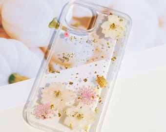Sakura Dry Flower Resin Phone Case: Gold Foil iPhone, Samsung