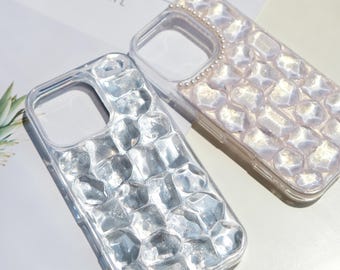 3D Resin Ice Cube Phone Case: Bling Pearl Mosaic Phone Case for iPhone 17 16 15 14 13 12 11 Pro Max Plus Air, Samsung S25 S24 S23 S22