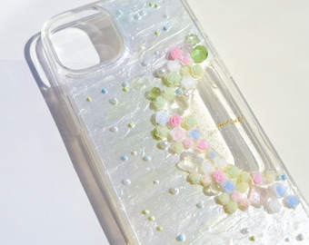 3D Decoden Phone Case: Pearl Rose Flower, Bling iPhone & Samsung Case