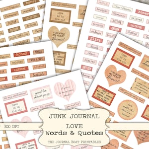 Love Words, Junk Journal Word Labels, Valentine Word labels, Junk Journal Printable, Junk Journal Supplies, Vintage ephemera