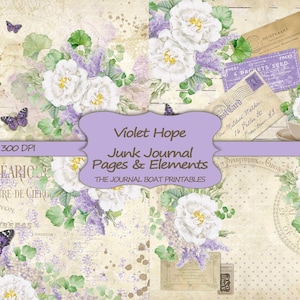 Junk Journal Kit, Violet Hope, Púrpura, Vintage Ephemera, Hojas de collage, Kit de descarga digital, Papel imprimible, Páginas de diario, Shabby Chic