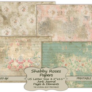 Shabby Rose-papper, utskrivbara skräpjournaler i A4-storlek, Grungy Vintage, digital skräpjournal, skräpjournalmaterial, collageark bild 8