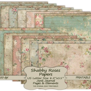 Shabby Rose-papper, utskrivbara skräpjournaler i A4-storlek, Grungy Vintage, digital skräpjournal, skräpjournalmaterial, collageark bild 6