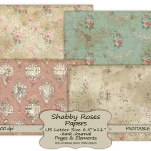 Shabby Rose-papper, utskrivbara skräpjournaler i A4-storlek, Grungy Vintage, digital skräpjournal, skräpjournalmaterial, collageark bild 9