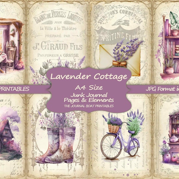 Lavender Cottage, junk journal printable, A4 size, Vintage ephemera, junk journal digital, junk journal supplies, collage sheets