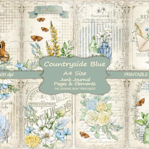 Countryside Blue, kit per diario spazzatura, formato lettera USA, effimeri vintage, kit per download digitale, carta stampabile, pagine di diario, shabby chic