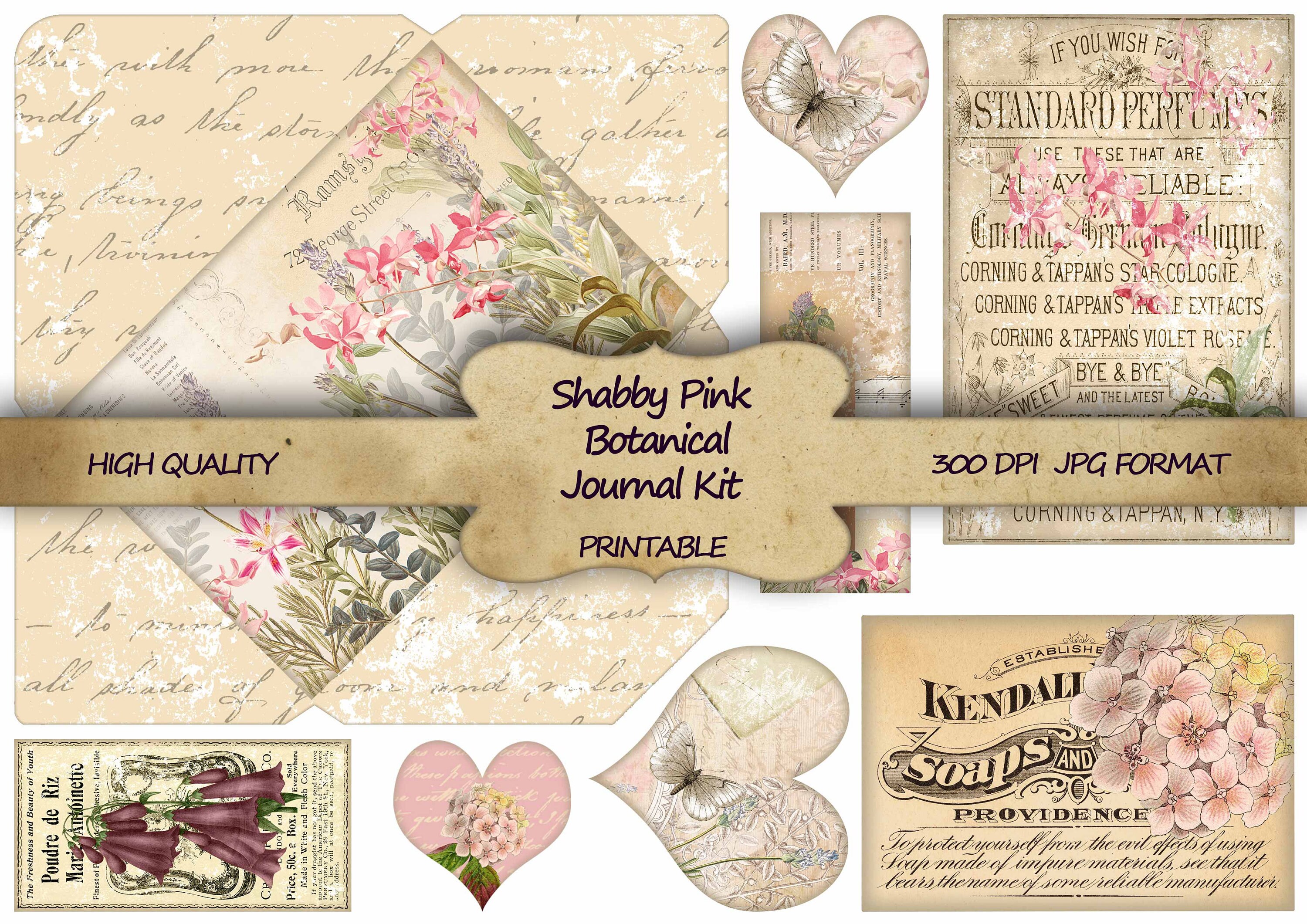 Junk Journal Kit Shabby Pink Botanical Printable Paper Shabby Chic ...