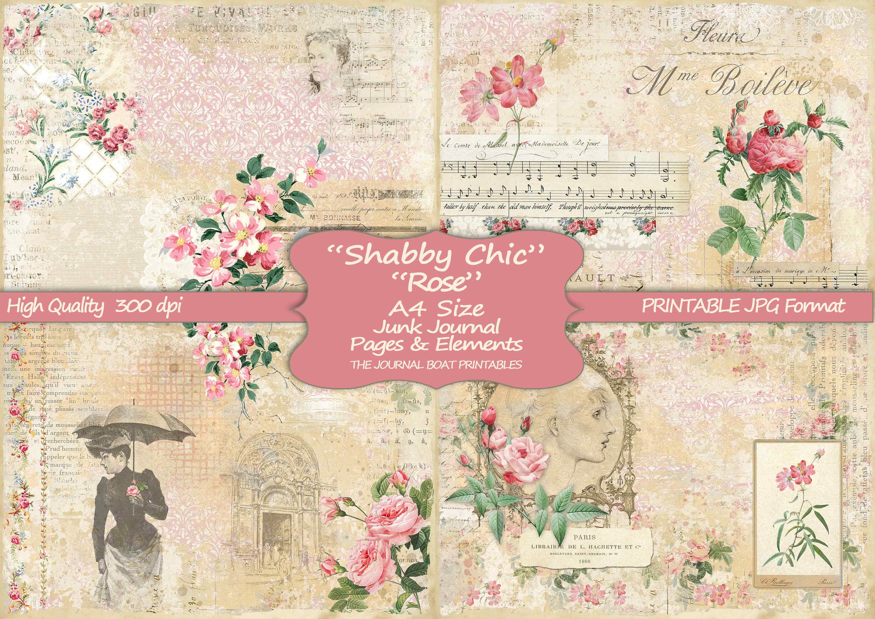 Digital Shabby Pink Papers, Vintage Shabby Download, Printable
