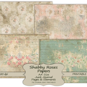 Shabby Rose-papper, utskrivbara skräpjournaler i A4-storlek, Grungy Vintage, digital skräpjournal, skräpjournalmaterial, collageark bild 3