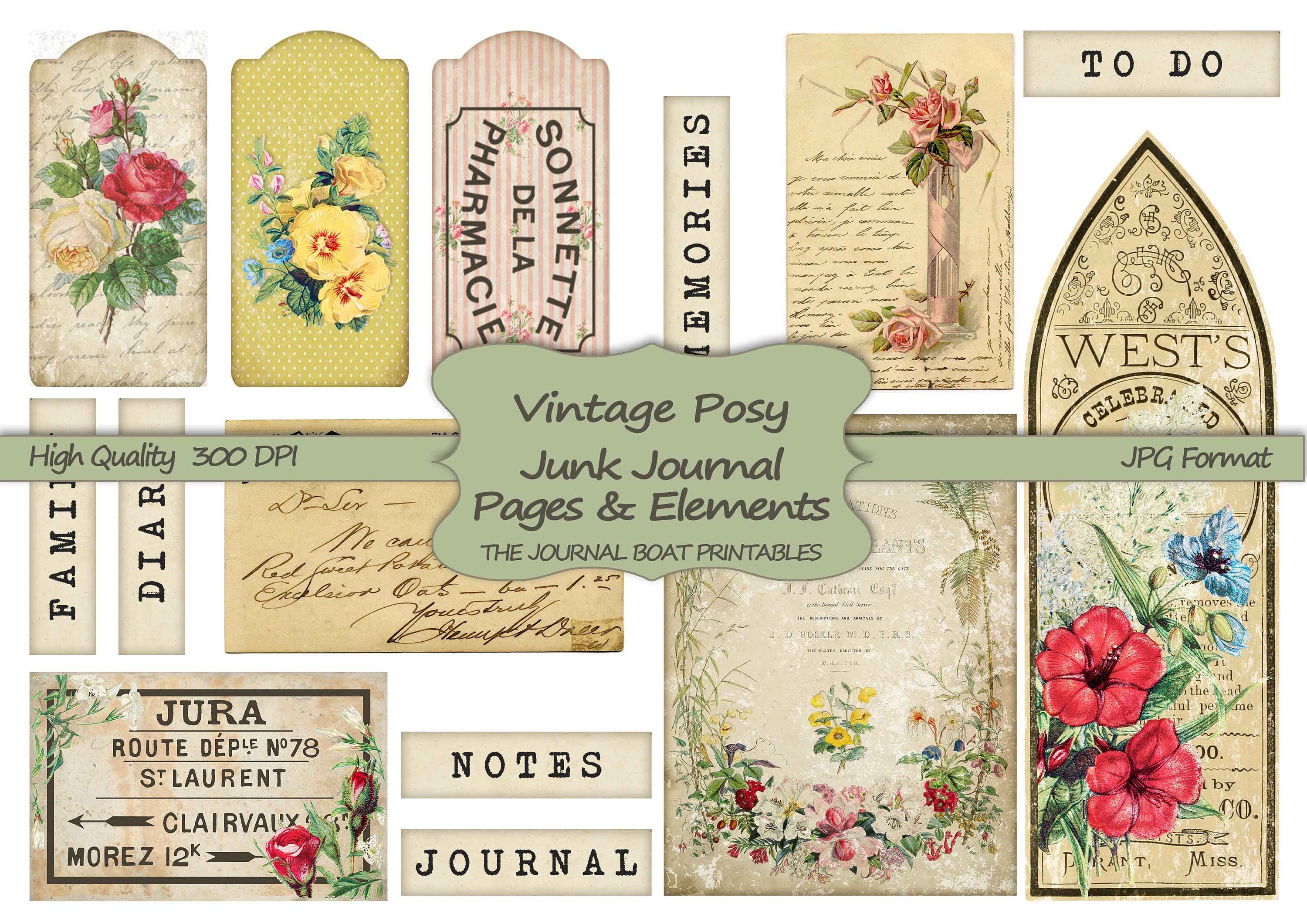 Junk Journal Kit Vintage Posy Printable Paper Shabby Chic - Etsy