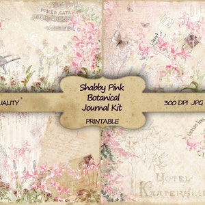 Kit de diario basura Papel imprimible con motivos botánicos en color rosa desgastado Páginas de diario Shabby Chic Hoja de collage de efímeras imprimibles Descarga
