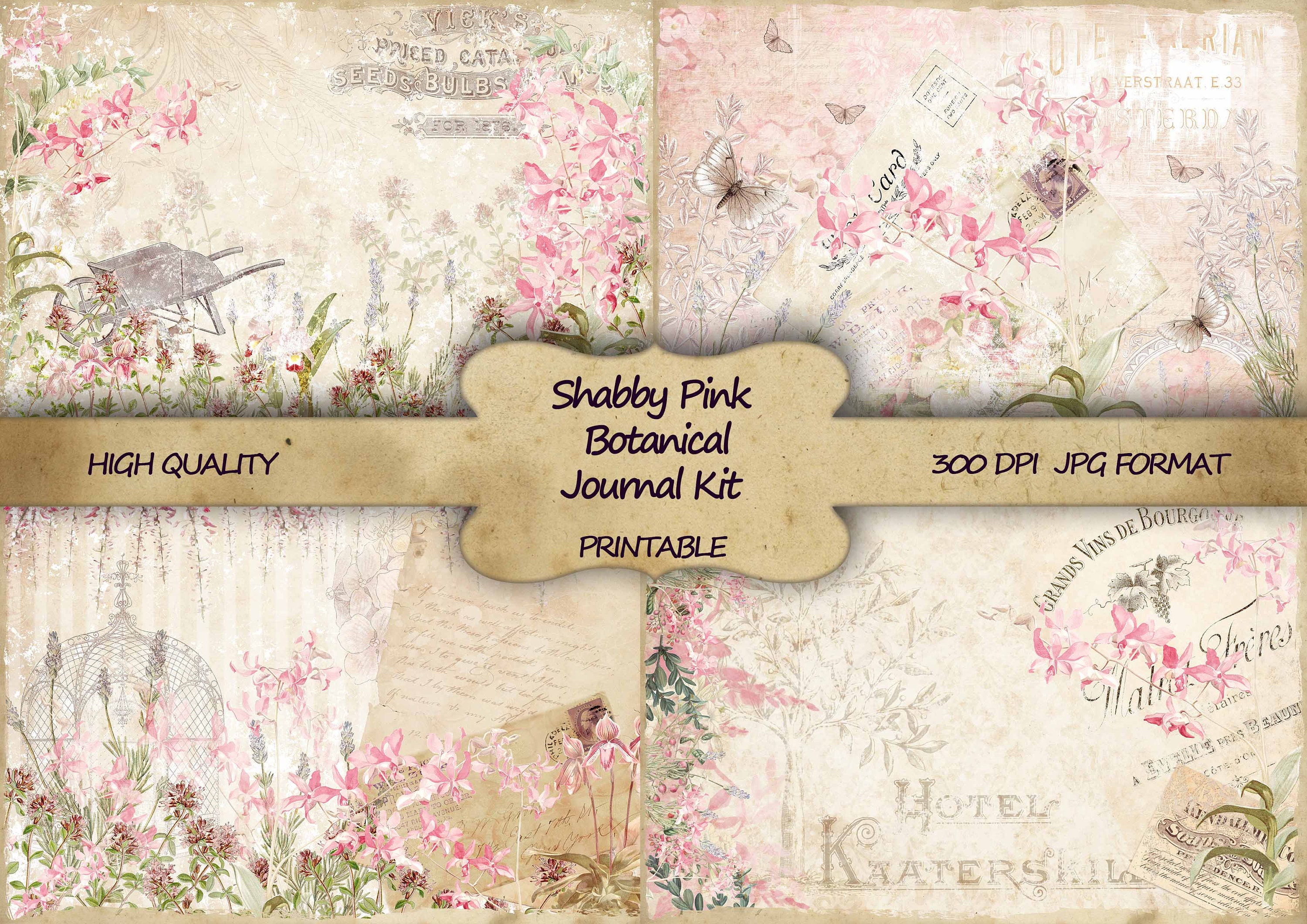 Junk Journal Kit Shabby Pink Botanical Printable Paper Shabby Chic ...