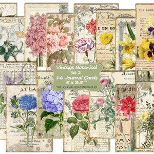 Tarjetas de diario botánico, ATC, imprimibles, descarga digital, hojas de collage, flores, efímeras para diarios basura, adornos