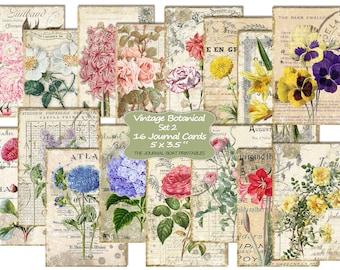 Botanical Journal Cards, ATC, Printable, Digital Download, Collage Sheet, Flowers, Junk Journal Ephemera, Embellishments