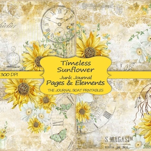 Kit de journal indésirable, tournesol intemporel, éphémères vintage, feuilles de collage, kit de téléchargement numérique, papier imprimable, pages de journal, shabby chic