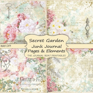 Journal indésirable, imprimable, jardin secret, rose, éphémères vintage, feuilles de collage, téléchargement numérique, papier imprimable, pages de journal, shabby chic