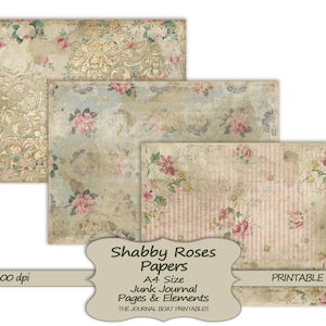 Shabby Rose-papper, utskrivbara skräpjournaler i A4-storlek, Grungy Vintage, digital skräpjournal, skräpjournalmaterial, collageark bild 5