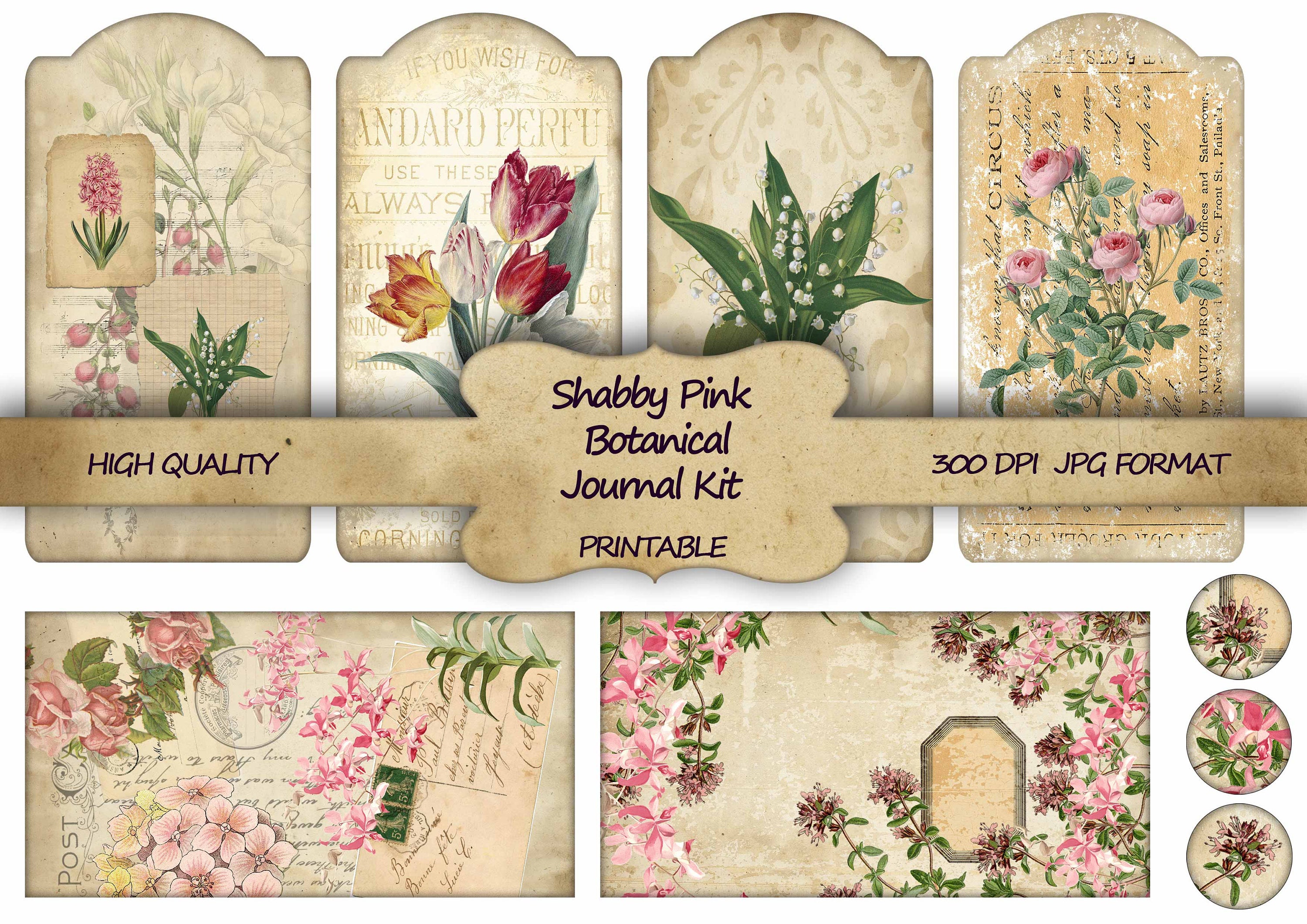 Junk Journal Kit Shabby Pink Botanical Printable Paper Shabby Chic ...