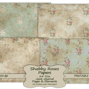 Shabby Rose-papper, utskrivbara skräpjournaler i A4-storlek, Grungy Vintage, digital skräpjournal, skräpjournalmaterial, collageark bild 2