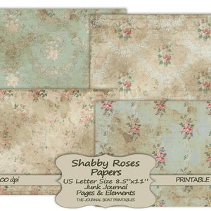 Shabby Rose-papper, utskrivbara skräpjournaler i A4-storlek, Grungy Vintage, digital skräpjournal, skräpjournalmaterial, collageark bild 7