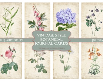 Flower Junk Journal Cards, vintage botanical, junk journal supplies, Digital Download, Collage Sheet, Junk Journal Ephemera, Embellishments